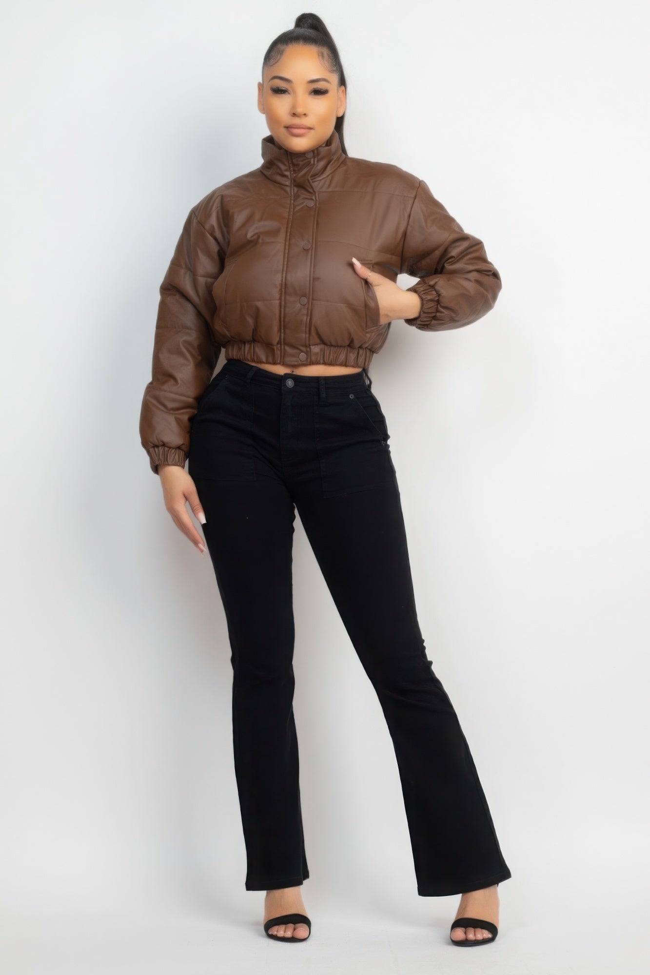 Snap Button Padded Crop Jacket