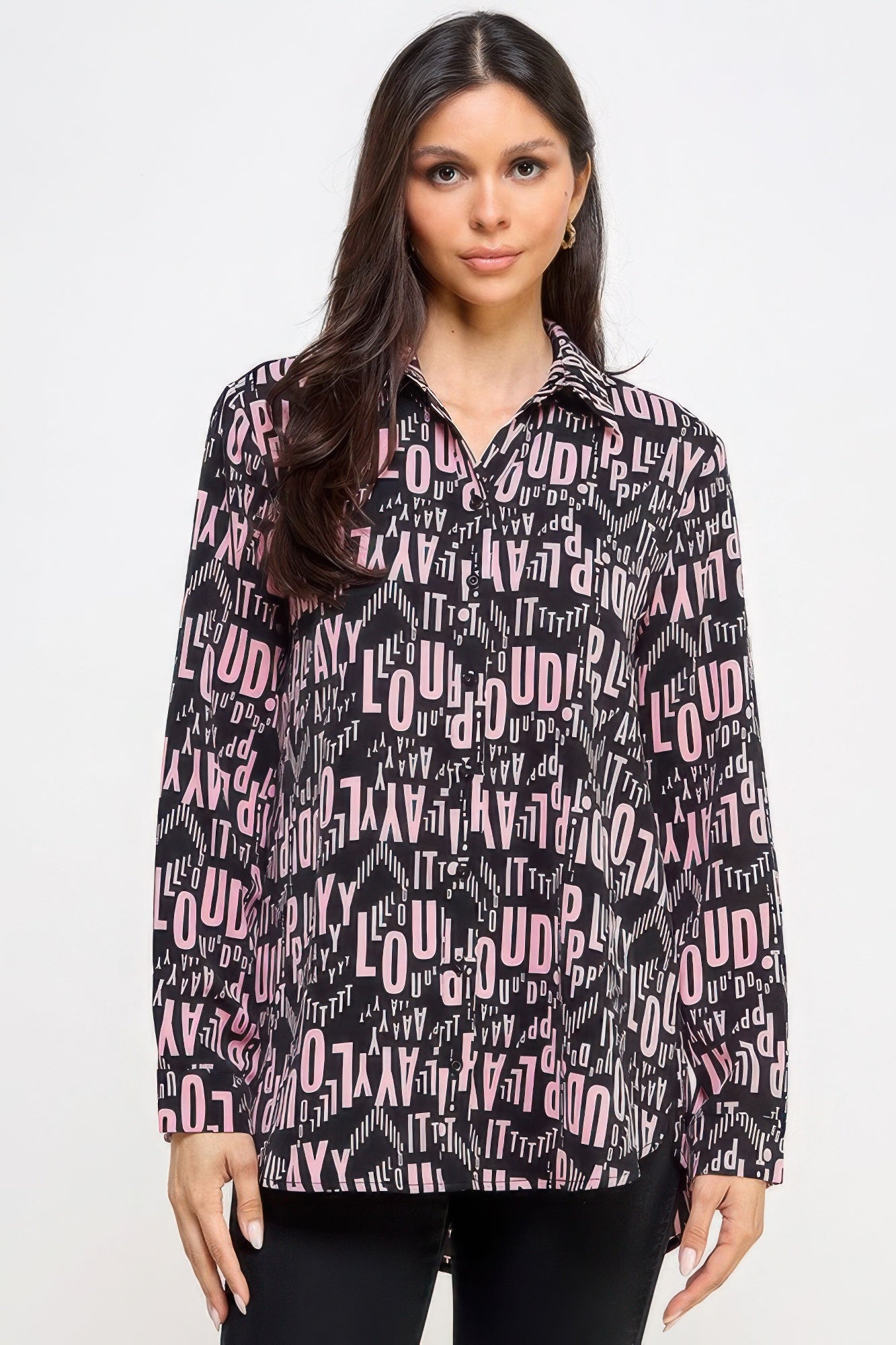 Printed Satin Long Sleeve Tunic Top