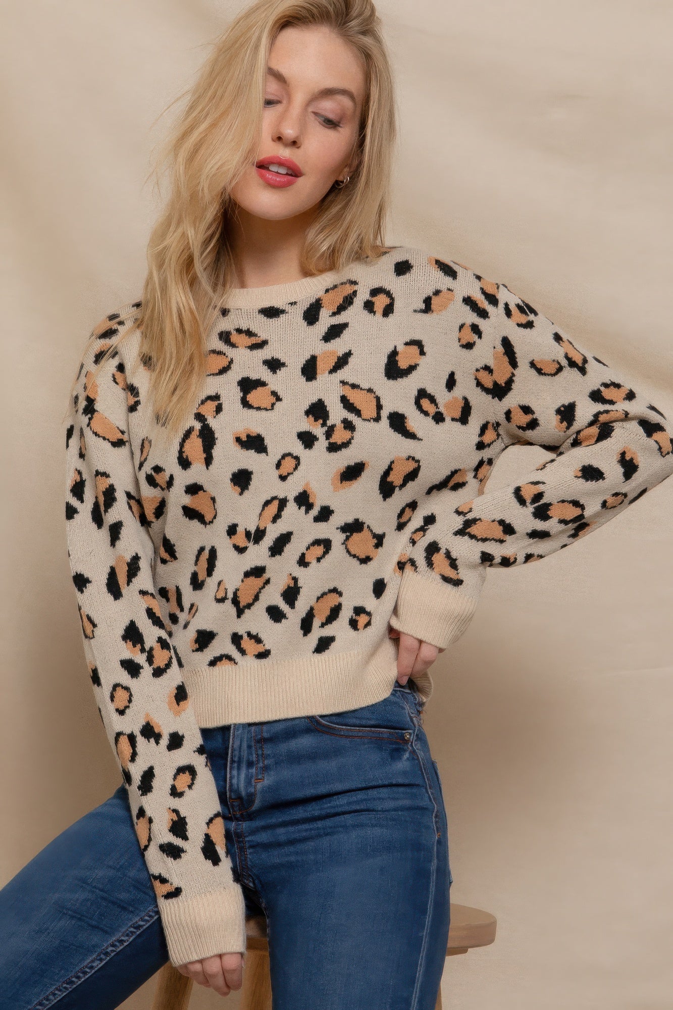 Long Slv Animal Jacquard Sweater