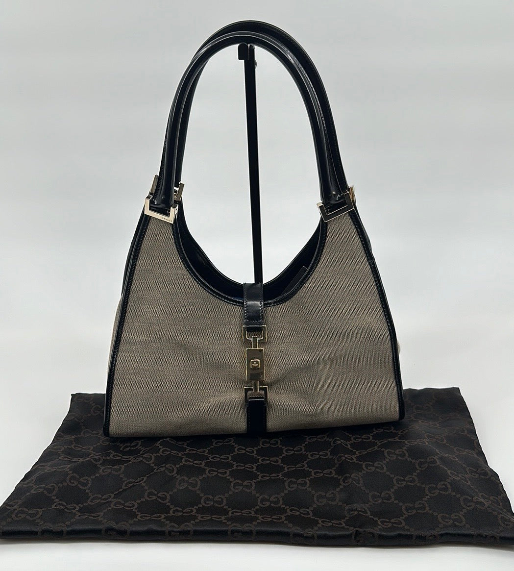 Gucci Jackie Beige Black Canvas Handbag