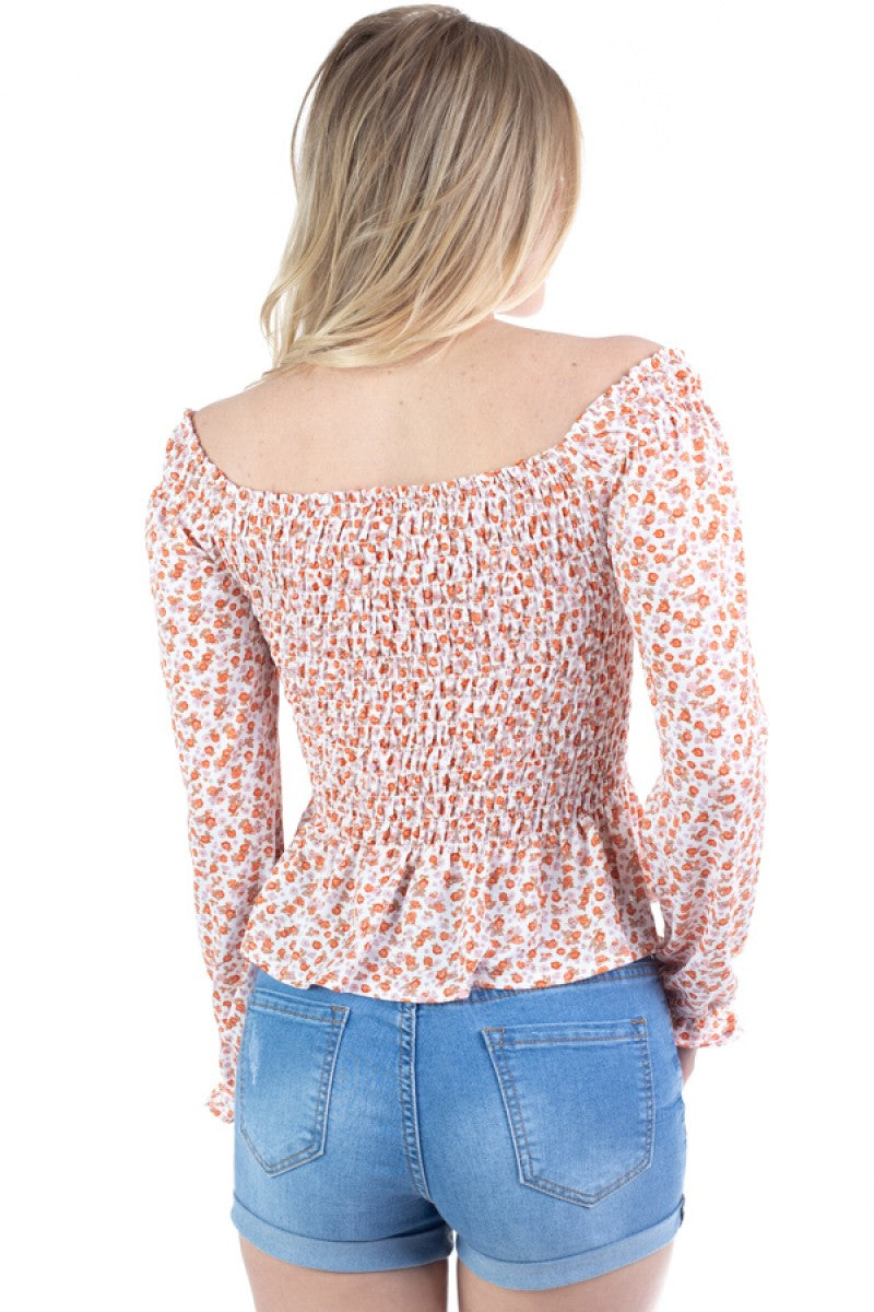 Peasant Sleeve Floral Smocked Top