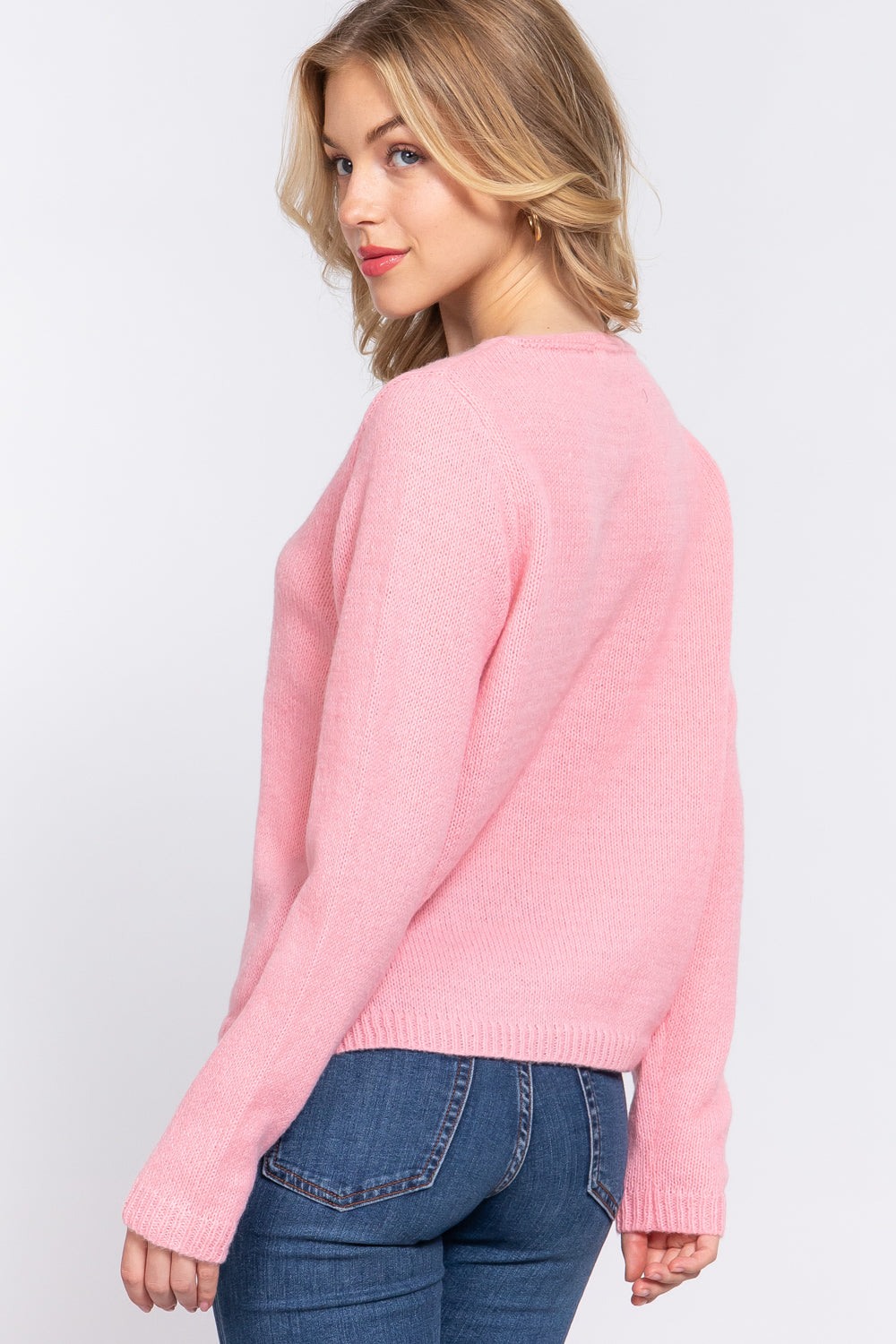 Long Slv X Strap V-neck Sweater