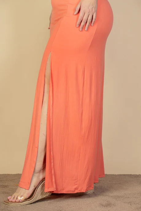 Plus Size Plunge Neck Thigh Split Maxi Dress