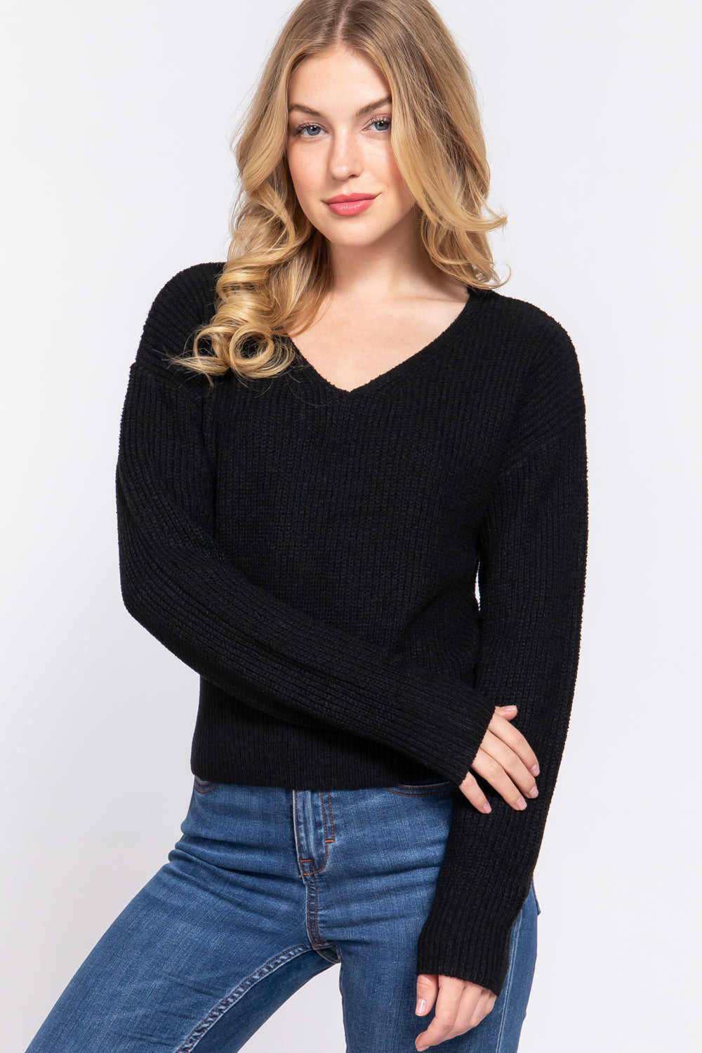 Dolman Slv Strappy Open Back Sweater