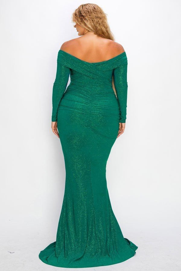 Plus Long Sleeve Off Shoulder Night Party Maxi Dress