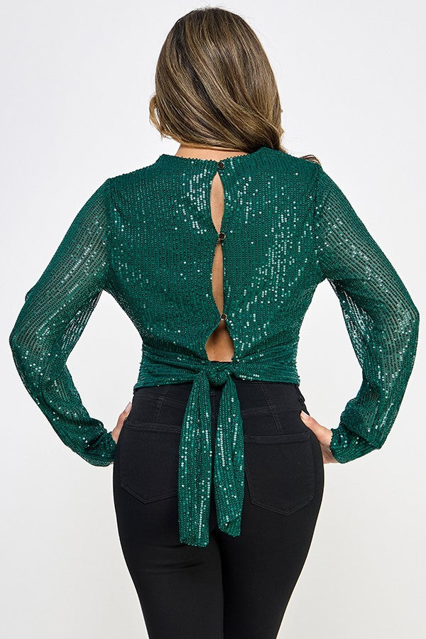 Sequin Long Sleeve Band Bottom Top