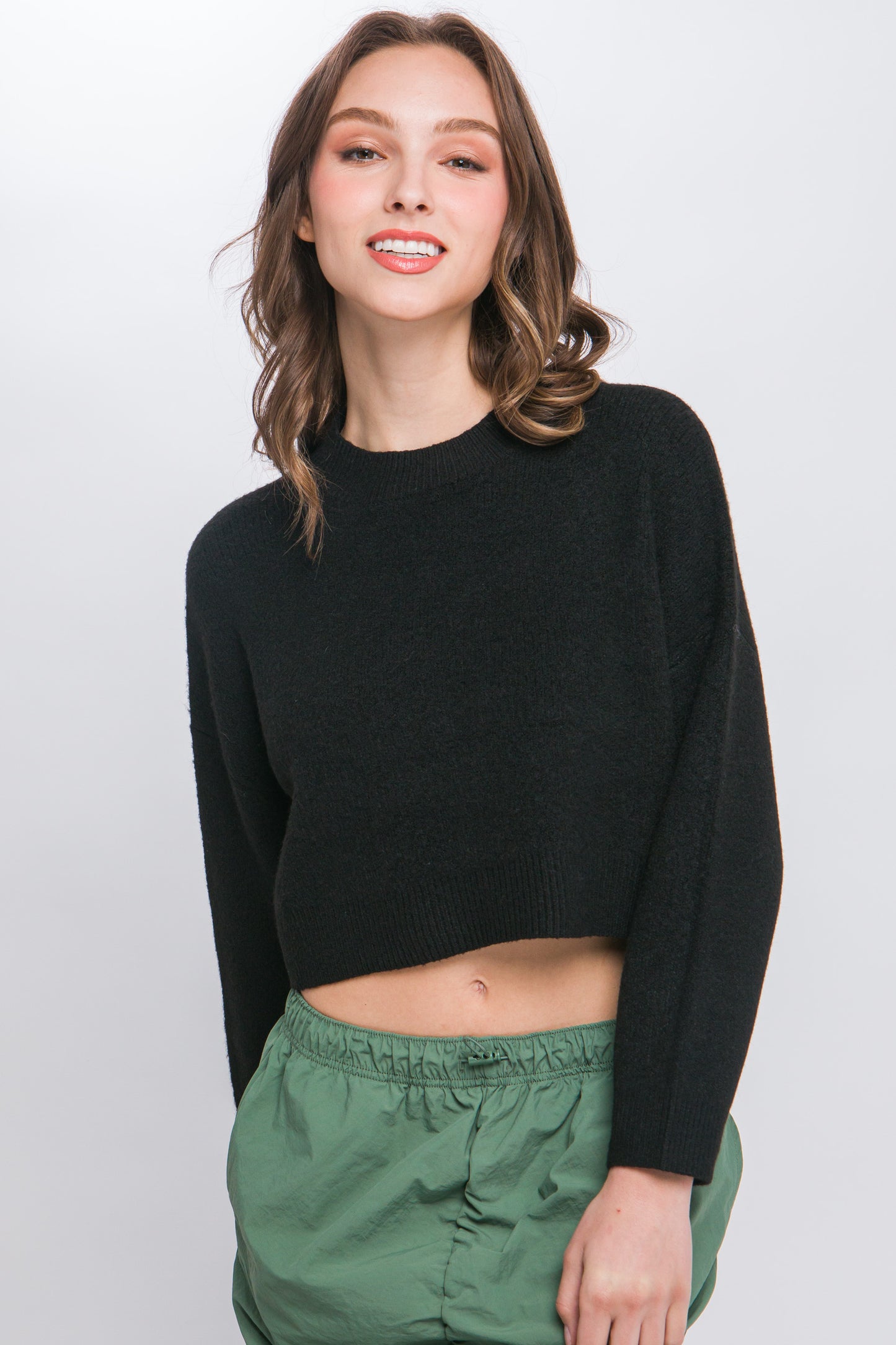 Wool Blend Cropped Sweater Top