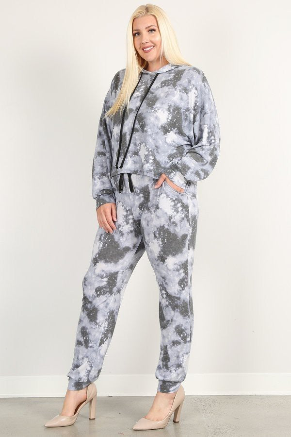 Tie Dye Print Pullover Hoodie And Sweatpants