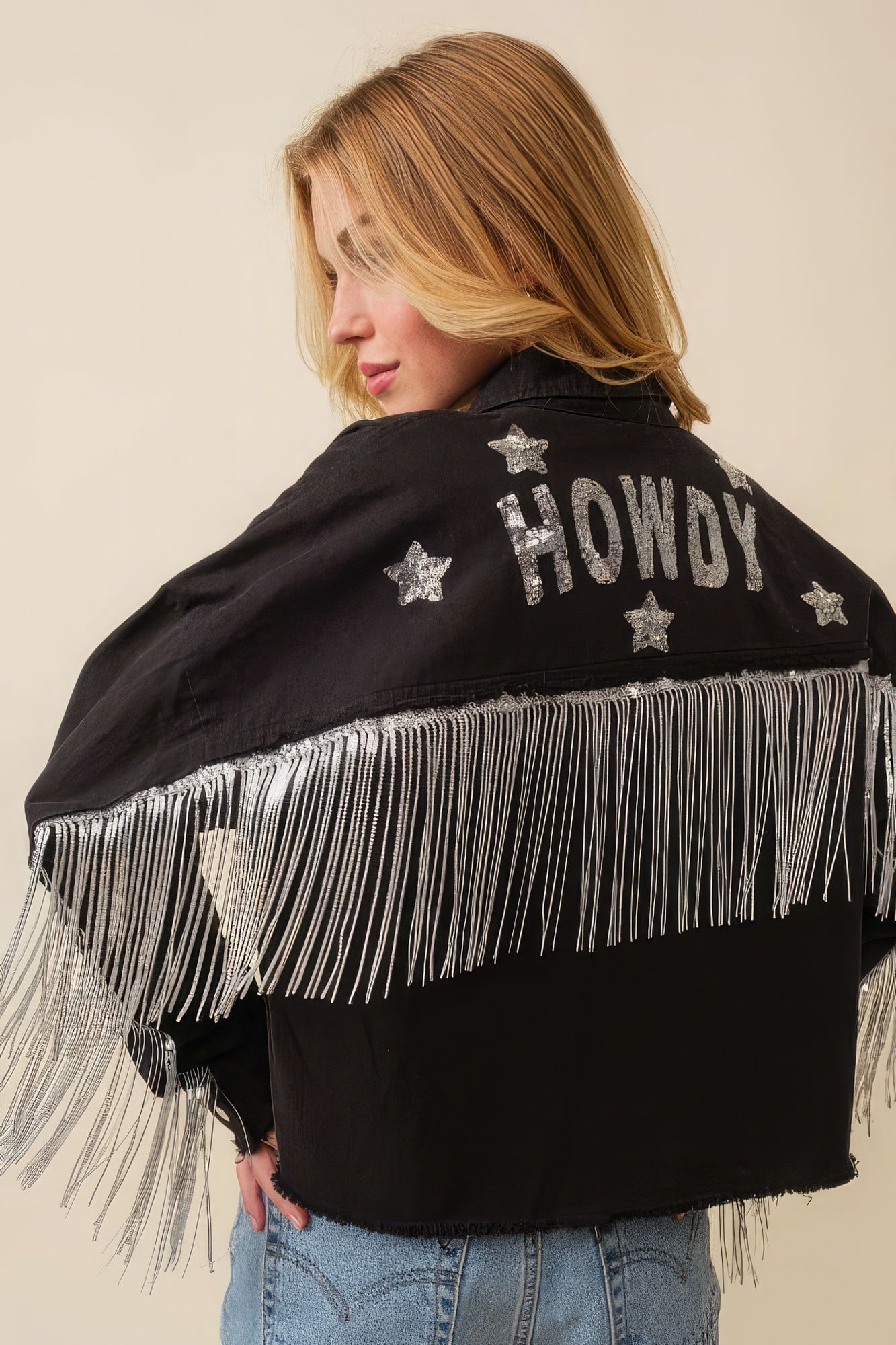 Howdy Sequin Fringe And Star Patches Jacket