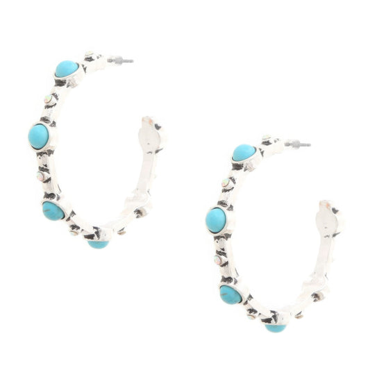 Western Turquoise Bead Open Hoop Earring